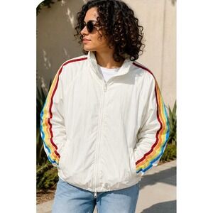 Pride + Target White Rainbow Stripe Windbreaker Full Zip Jacket XL Retro‎